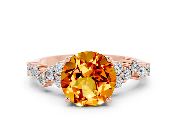 Rose gold Round Cut Citrine Scattered Round Accent Ring with Prong Setting