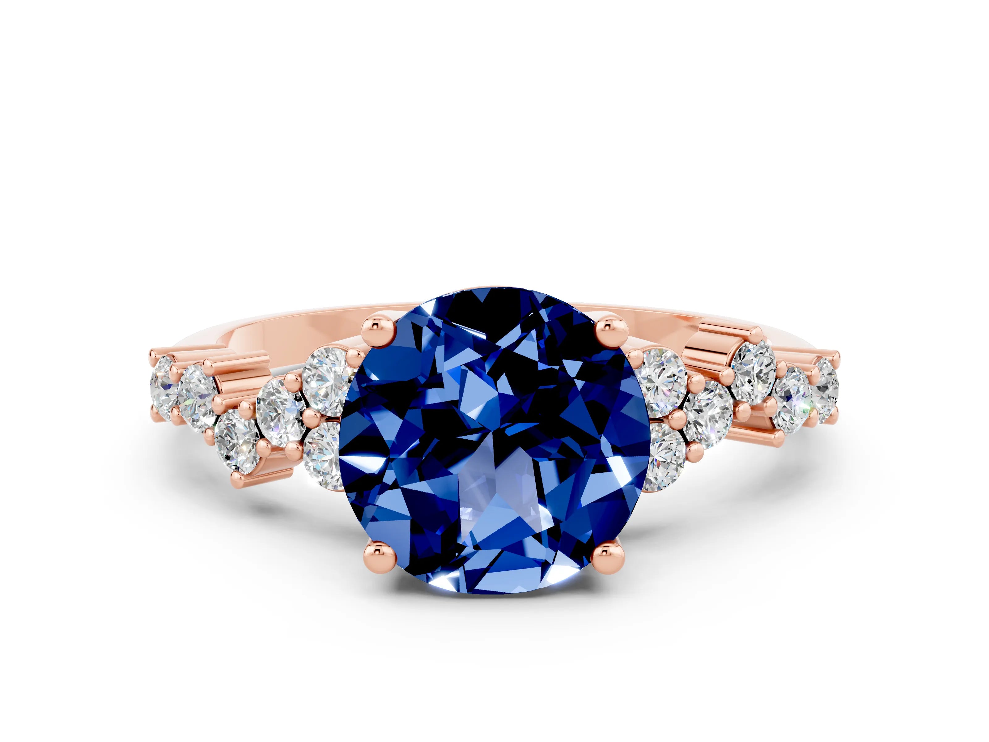 Rose gold Round Cut Diamond Cluster Pavé Band with Four-Prong Setting
