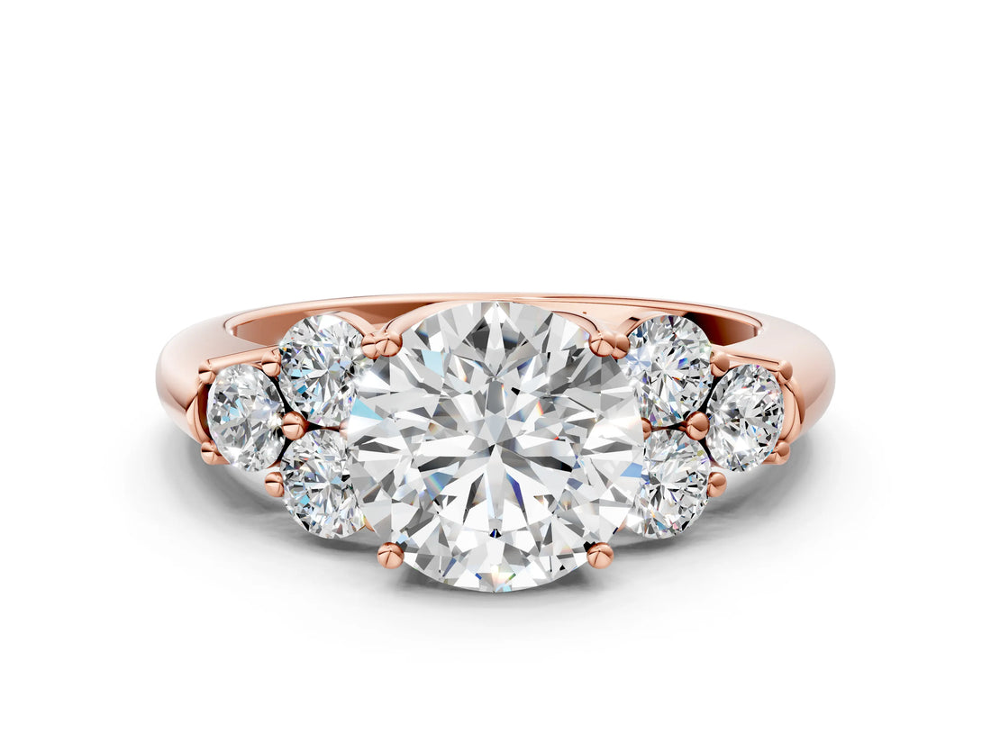 Rose gold Round Cut Diamond Cluster Ring with Round Accent Stones and Prong Setting on a Classic Band_62