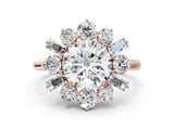 Rose gold Round Cut Diamond Cluster Ring with Round and Baguette Stones, Split Shank Band, Prong Setting_15