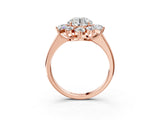 Rose gold Round Cut Diamond Cluster Ring with Round and Baguette Stones, Split Shank Band, Prong Setting_18
