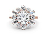 Rose gold Round Cut Diamond Cluster Ring with Round and Baguette Stones, Split Shank Band, Prong Setting_3