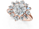 Rose gold Round Cut Diamond Cluster Ring with Round and Baguette Stones, Split Shank Band, Prong Setting_4