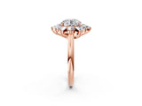 Rose gold Round Cut Diamond Cluster Ring with Round and Baguette Stones, Split Shank Band, Prong Setting_5