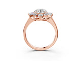 Rose gold Round Cut Diamond Cluster Ring with Round and Baguette Stones, Split Shank Band, Prong Setting_6