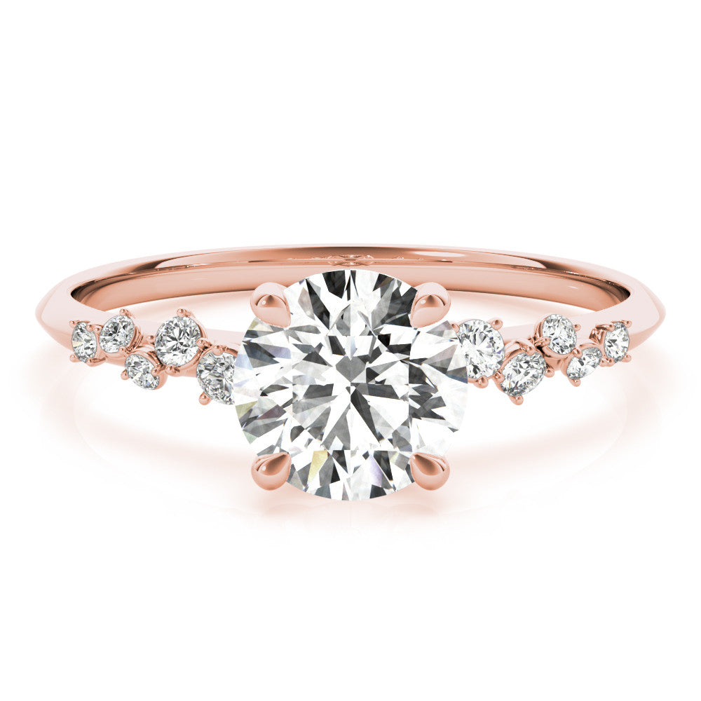 Rose gold Round Cut Diamond Cluster Side Stone Solitaire Ring with Prong Setting 1