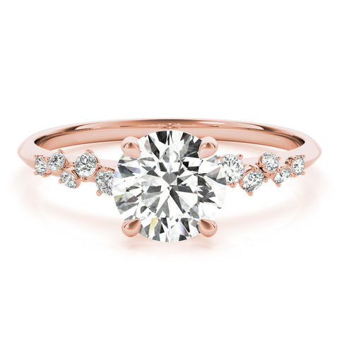 Rose gold Round Cut Diamond Cluster Side Stone Solitaire Ring with Prong Setting 1