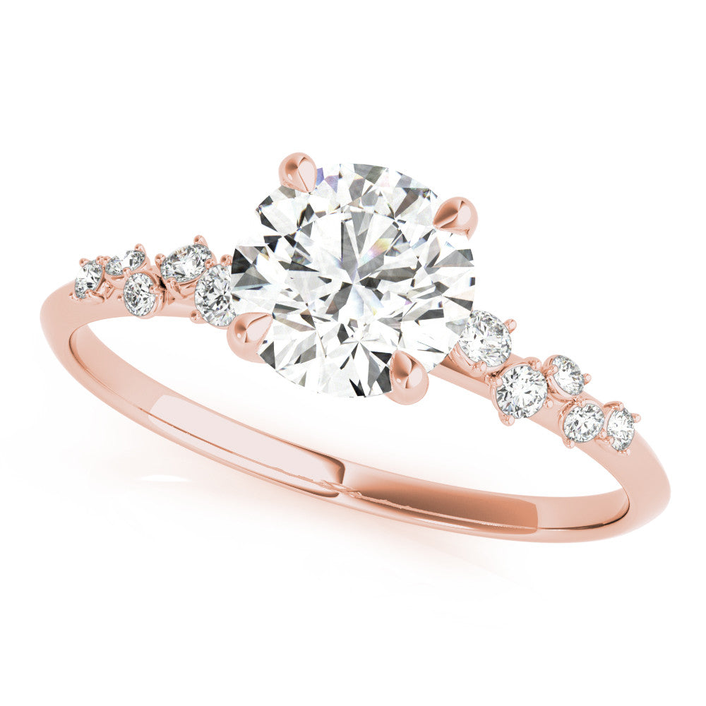 Rose gold Round Cut Diamond Cluster Side Stone Solitaire Ring with Prong Setting