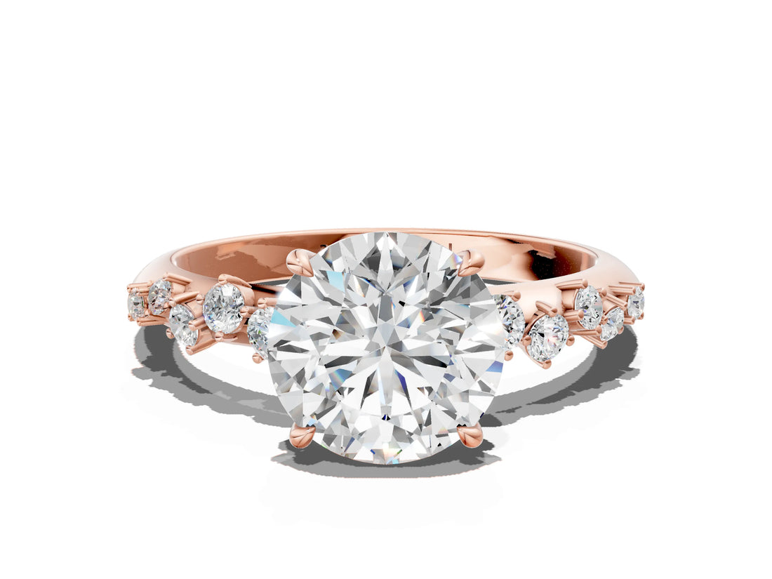 Rose gold Round Cut Diamond Cluster Side Stone Solitaire Ring with Prong Setting_61