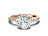 Rose gold Round Cut Diamond Cluster Side Stone Solitaire Ring with Prong Setting_61