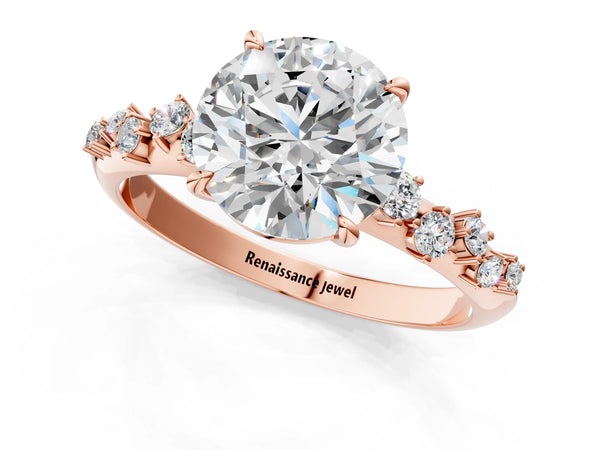 Rose Gold Round Solitaire Engagement Ring Setting with Graduated Cluster Accents on the Shoulders