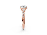 Rose gold Round Cut Diamond Cluster Side Stone Solitaire Ring with Prong Setting_63