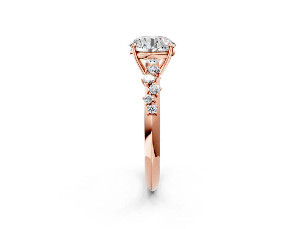 Rose Gold Round Solitaire Engagement Ring Setting with Graduated Cluster Accents on the Shoulders