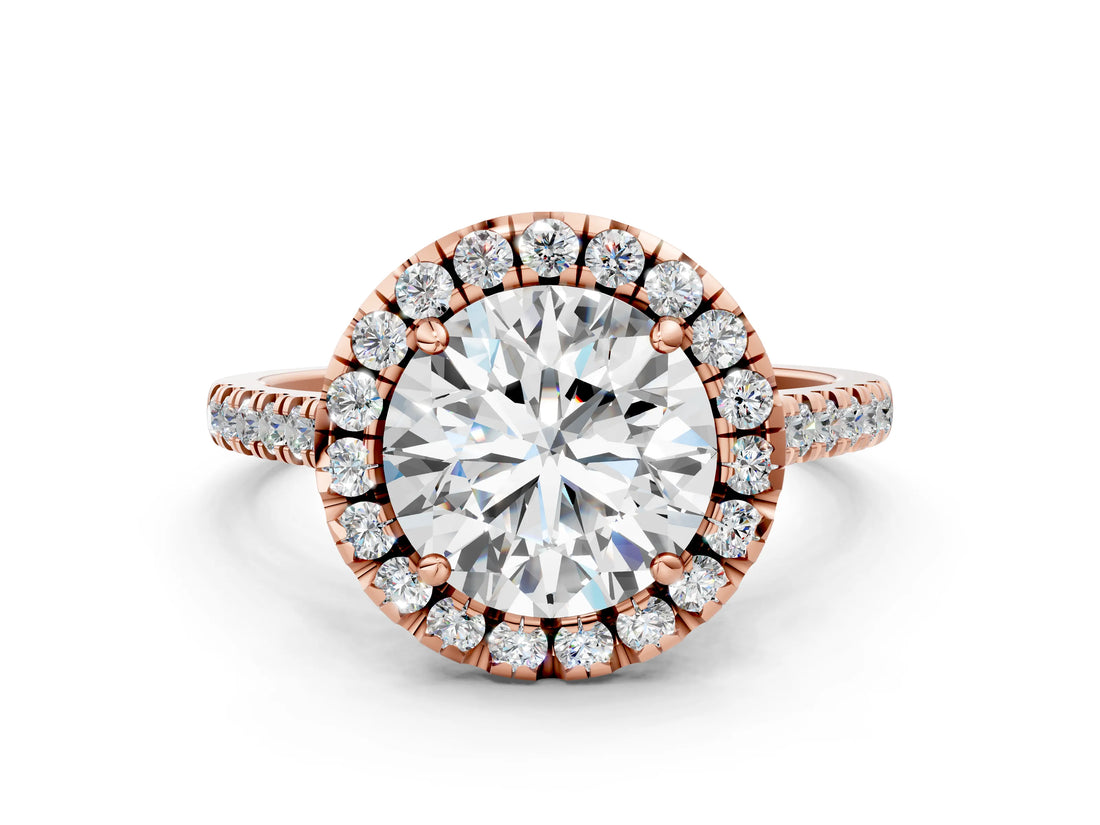 Rose gold Round Cut Diamond Cushion Halo Ring with Pavé Band_15