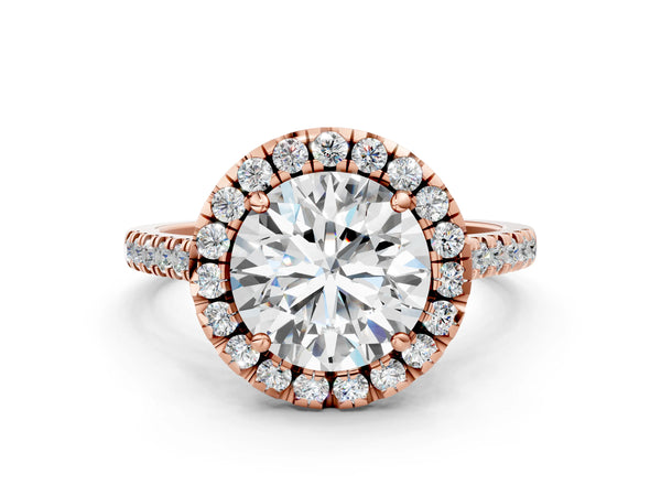Rose gold Round Cut Diamond Cushion Halo Ring with Pavé Band
