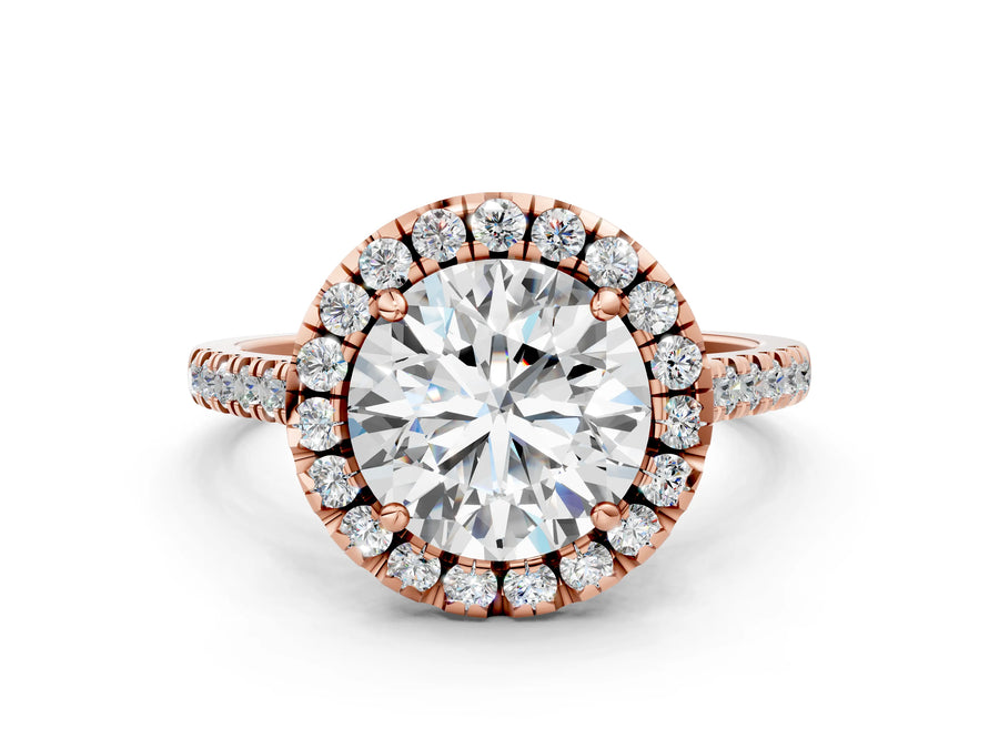 Rose gold Round Cut Diamond Cushion Halo Ring with Pavé Band