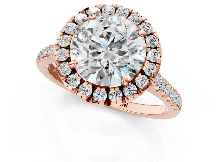 Rose gold Round Cut Diamond Cushion Halo Ring with Pavé Band