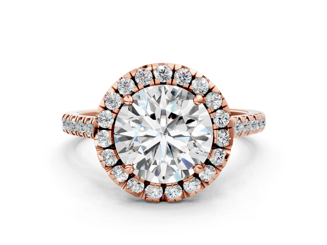 Rose gold Round Cut Diamond Cushion Halo Ring with Pavé Band_3