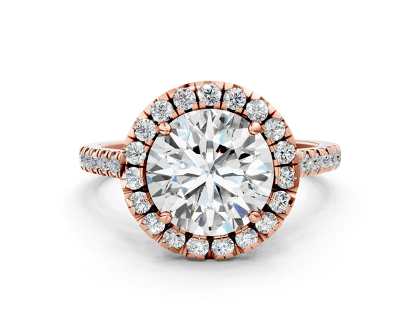 Rose gold Round Cut Diamond Cushion Halo Ring with Pavé Band