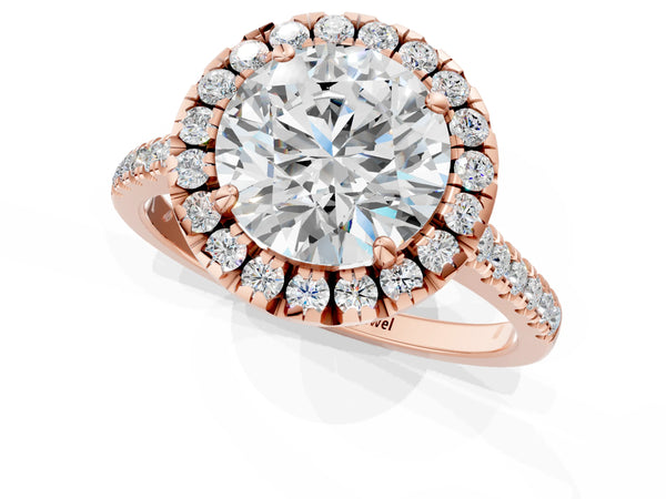 Rose gold Round Cut Diamond Cushion Halo Ring with Pavé Band
