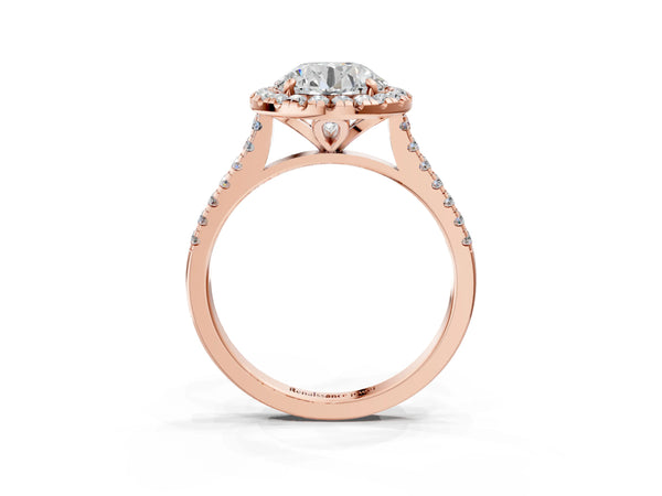 Rose gold Round Cut Diamond Cushion Halo Ring with Pavé Band