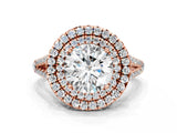 Rose gold Round Cut Diamond Double Halo Ring with Pavé Band and Prong Setting_79