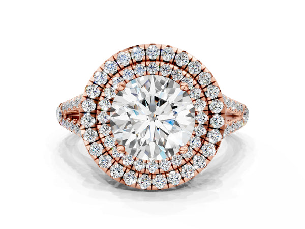 Rose Gold Round Stacked Double Halo Engagement Ring Setting