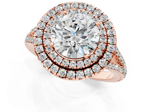 Rose Gold Round Stacked Double Halo Engagement Ring Setting