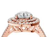 Rose gold Round Cut Diamond Double Halo Ring with Pavé Band and Prong Setting_83