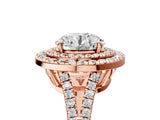 Rose gold Round Cut Diamond Double Halo Ring with Pavé Band and Prong Setting_84