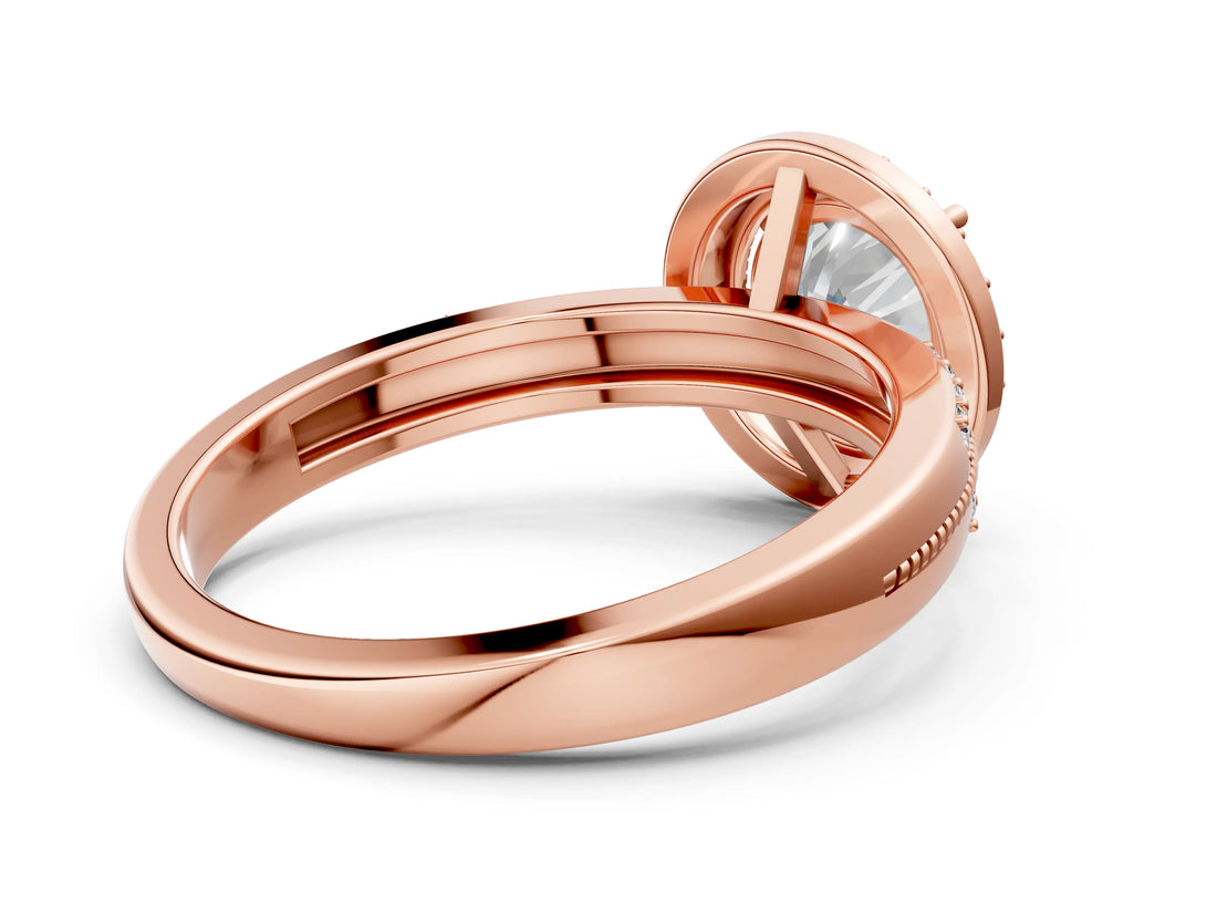 Rose gold Round Cut Diamond Double Halo Ring with Split Shank and Four-Prong Setting_3