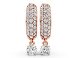 Rose gold Round Cut Diamond Drop Huggie Hoop Earrings with Pavé Detailing_4