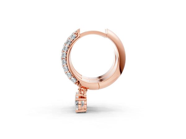 Rose gold Round Cut Diamond Drop Huggie Hoop Earrings with Pavé Detailing