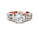 Rose gold Round Cut Diamond Engagement Ring with Baguette Side Stones and Channel Set Band_42