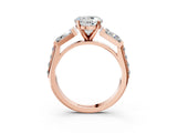 Rose gold Round Cut Diamond Engagement Ring with Baguette Side Stones and Channel Set Band_45