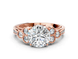 Rose gold Round Cut Diamond Engagement Ring with Bezel Set Round Side Stones and Prong Setting_62
