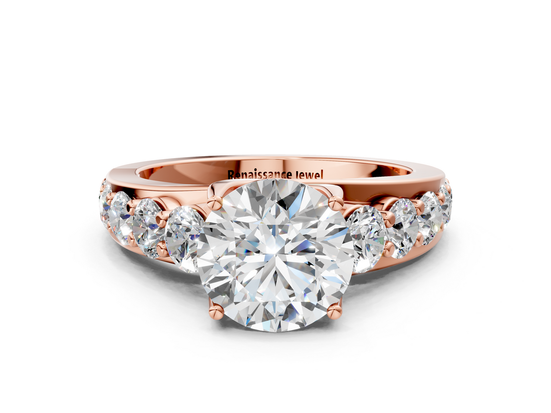 Rose gold Round Cut Diamond Engagement Ring with Pavé Band and Four-Prong Setting_15
