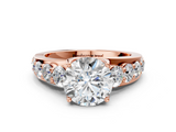 Rose gold Round Cut Diamond Engagement Ring with Pavé Band and Four-Prong Setting_15