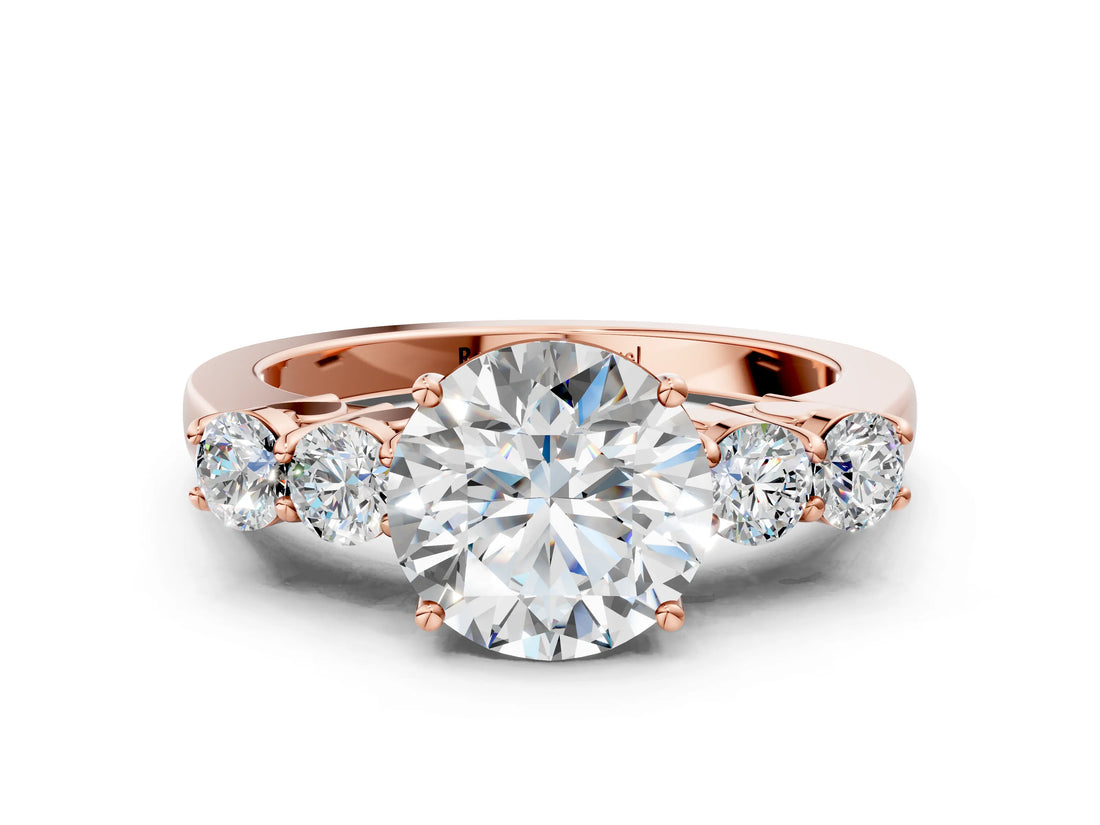 Rose gold Round Cut Diamond Five-Stone Prong Set White Gold Ring_49
