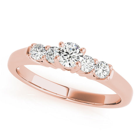 Rose gold Round Cut Diamond Five-Stone Prong Set White Gold Ring