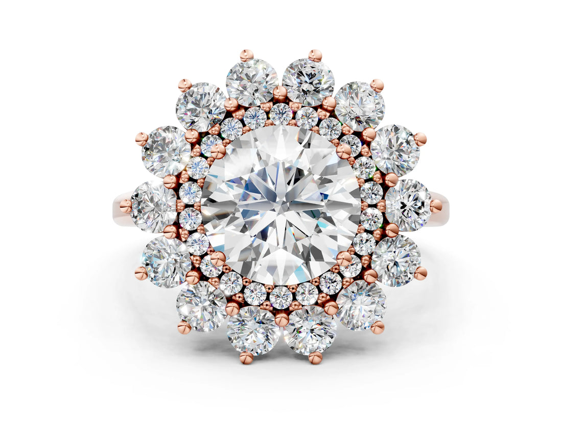 Rose gold Round Cut Diamond Floral Double Halo Engagement Ring with Prong Setting_27