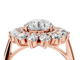 Rose gold Round Cut Diamond Floral Double Halo Engagement Ring with Prong Setting_31