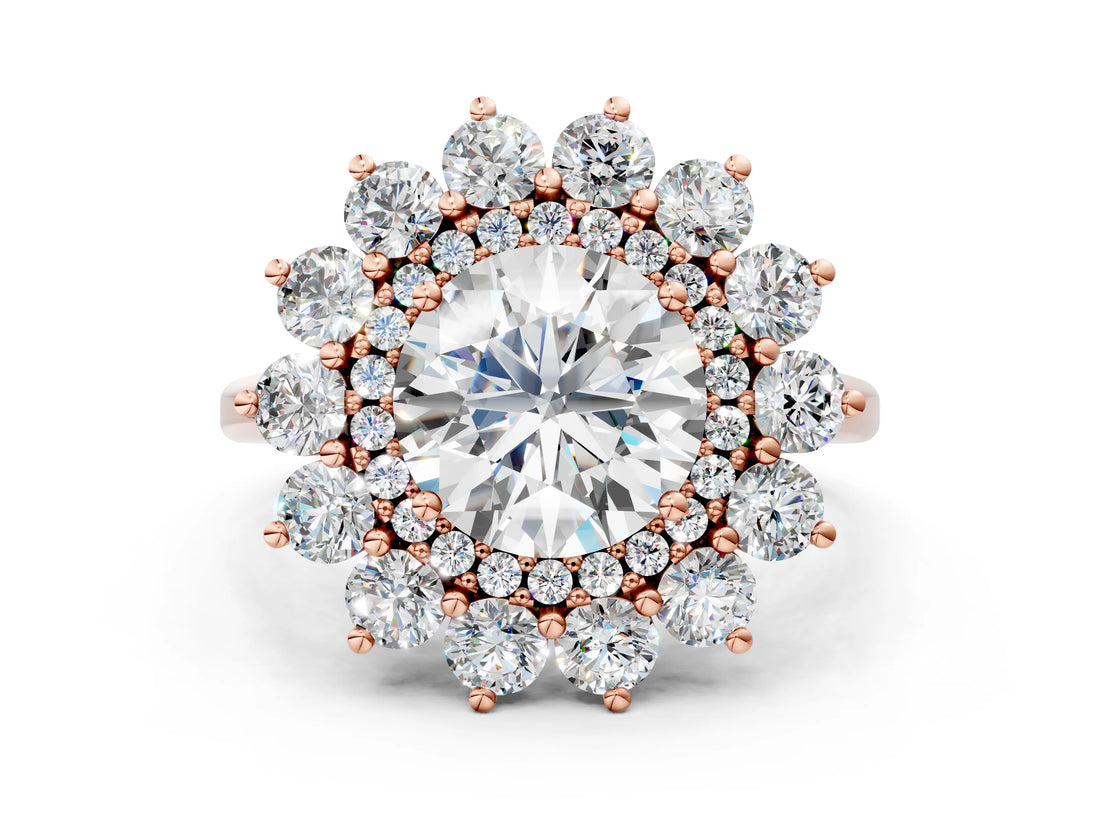 Rose gold Round Cut Diamond Floral Double Halo Engagement Ring with Prong Setting_63