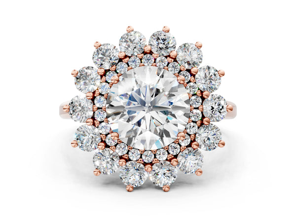 Rose Gold Round Floral Double Halo Engagement Ring Setting