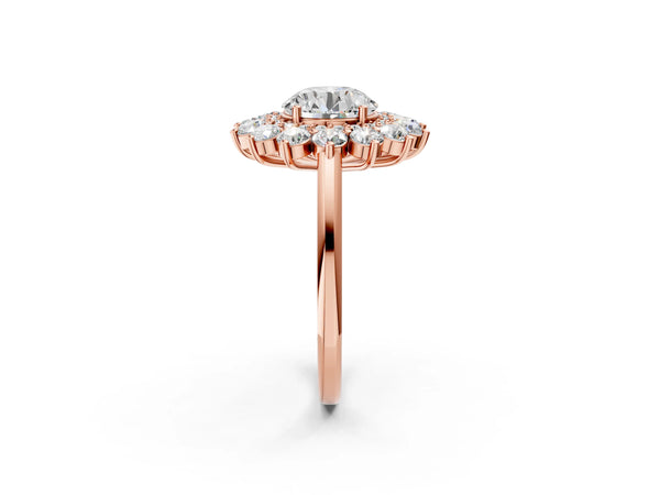 Rose Gold Round Floral Double Halo Engagement Ring Setting