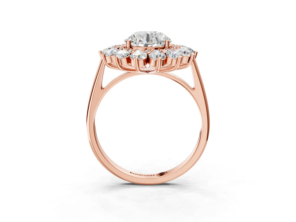 Rose Gold Round Floral Double Halo Engagement Ring Setting