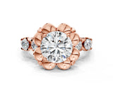 Rose gold Round Cut Diamond Floral Halo Engagement Ring with Shared Prong Setting 1