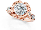 Rose gold Round Cut Diamond Floral Halo Engagement Ring with Shared Prong Setting 2