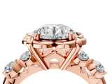 Rose gold Round Cut Diamond Floral Halo Engagement Ring with Shared Prong Setting 5
