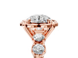 Rose gold Round Cut Diamond Floral Halo Engagement Ring with Shared Prong Setting